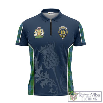 Johnstone Tartan Zipper Polo Shirt with Family Crest and Scottish Thistle Vibes Sport Style