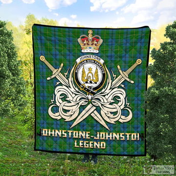 Johnstone (Johnston) Tartan Quilt with Clan Crest and the Golden Sword of Courageous Legacy