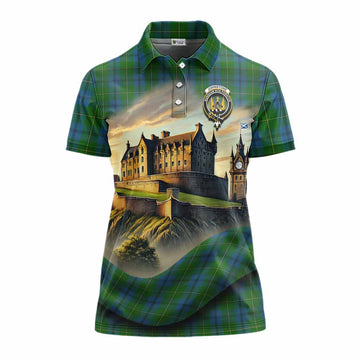 Tartan Vibes Clothing Johnstone (Johnston) Tartan Family Crest Women's Polo Shirt with Scottish Ancient Castle Stype