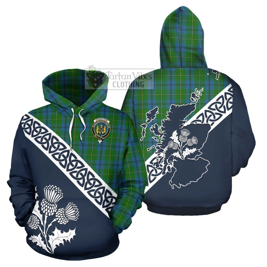 Tartan Vibes Clothing Johnstone (Johnston) Tartan Hoodie Featuring Thistle and Scotland Map