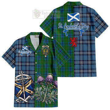 Tartan Vibes Clothing Johnstone (Johnston) Tartan Short Sleeve Button Shirt Happy St. Andrew's Day Half Tartan Style