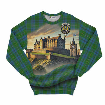 Tartan Vibes Clothing Johnstone (Johnston) Tartan Family Crest Sweatshirt with Scottish Ancient Castle Style