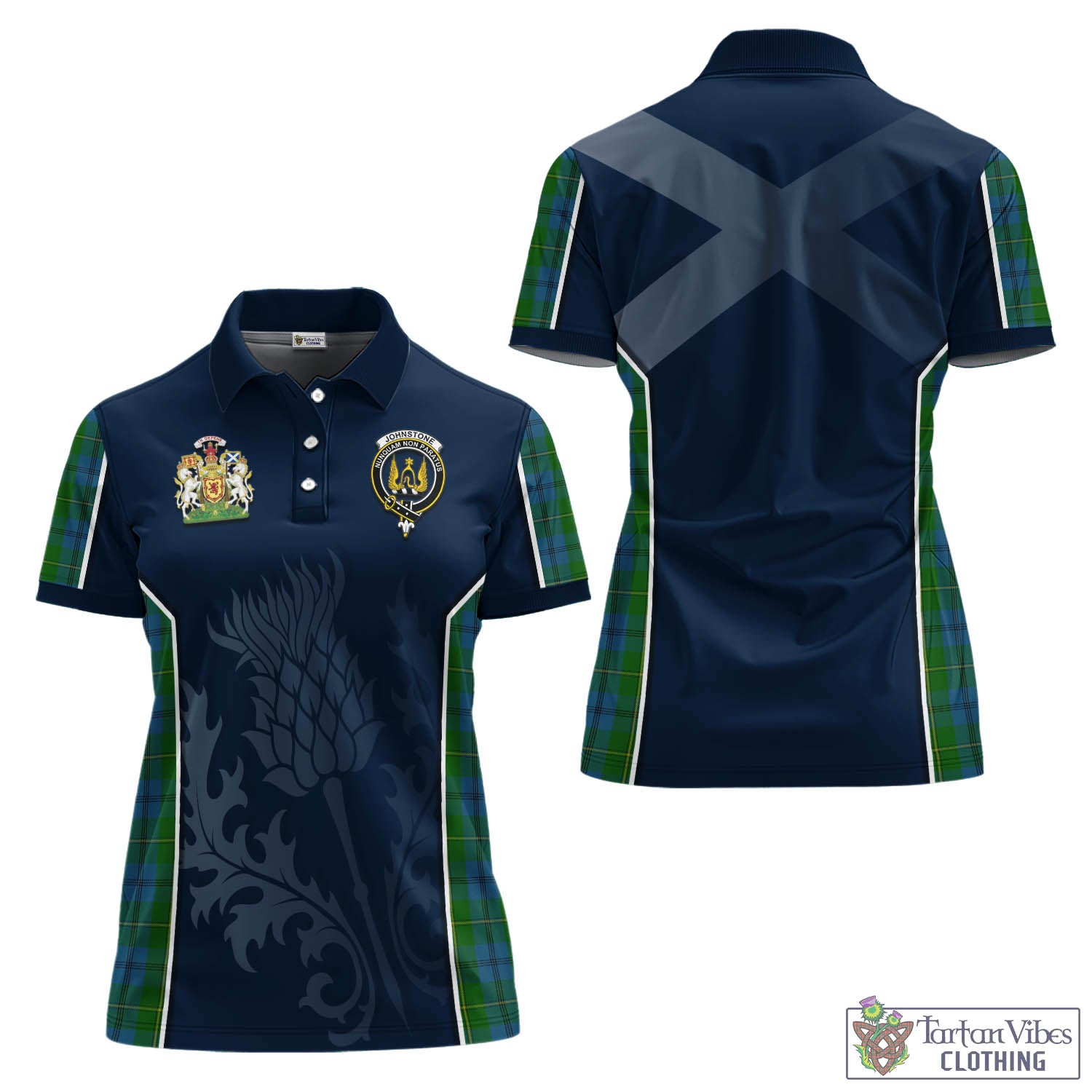 Tartan Vibes Clothing Johnstone-Johnston Tartan Women's Polo Shirt with Family Crest and Scottish Thistle Vibes Sport Style