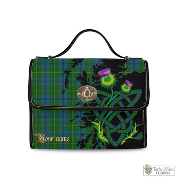 Johnstone Tartan Waterproof Canvas Bag with Scotland Map and Thistle Celtic Accents