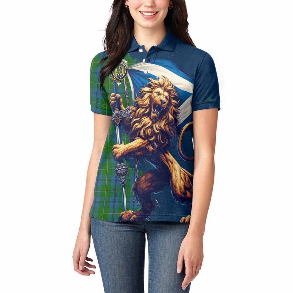 Tartan Vibes Clothing Johnstone (Johnston) Tartan Family Crest Women's Polo Shirt with Scottish Majestic Lion
