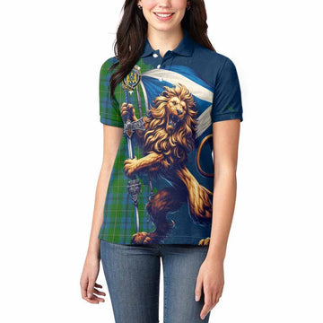 Tartan Vibes Clothing Johnstone (Johnston) Tartan Family Crest Women's Polo Shirt with Scottish Majestic Lion