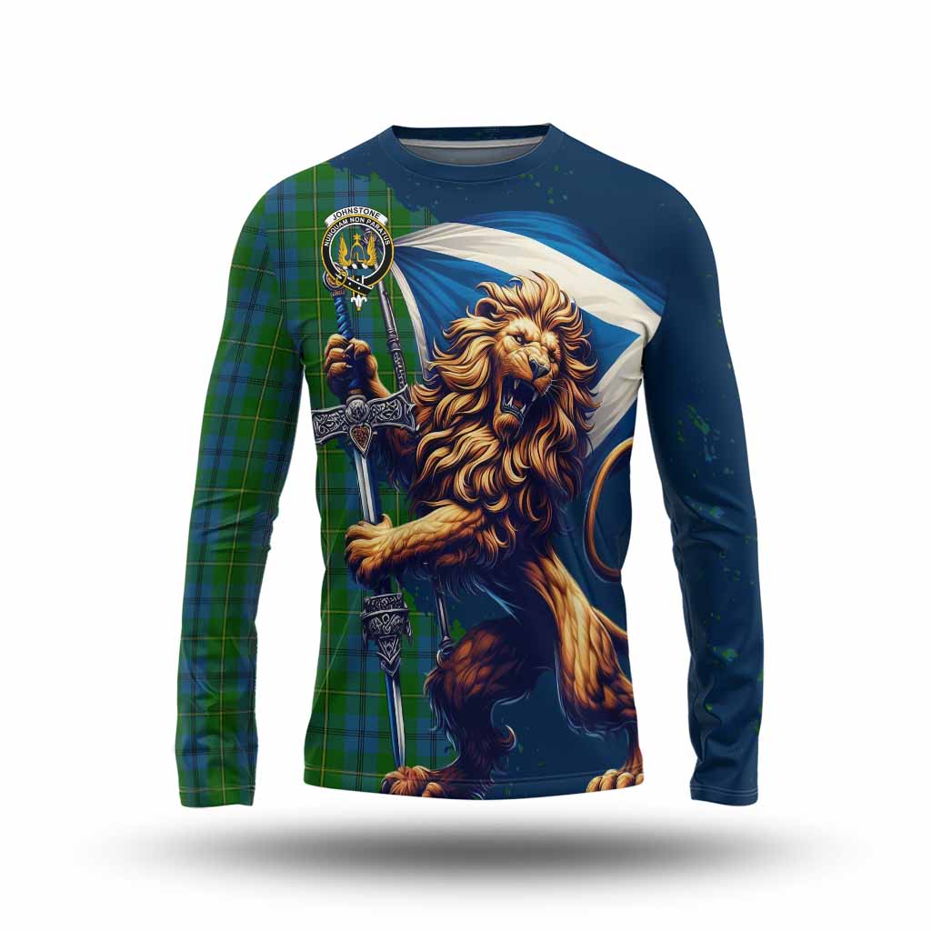 Tartan Vibes Clothing Johnstone (Johnston) Tartan Family Crest Long Sleeve T-Shirt with Scottish Majestic Lion
