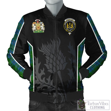 Johnstone Tartan Bomber Jacket with Family Crest and Scottish Thistle Vibes Sport Style