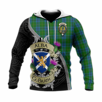 Tartan Vibes Clothing Johnstone (Johnston) Tartan Family Crest Knitted Hoodie Lion Rampant Royal Thistle Shield Celtic Inspired
