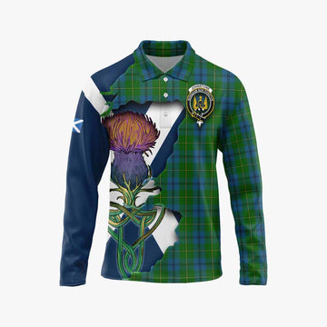 Johnstone (Johnston) Tartan Family Crest Long Sleeve Polo Shirt Scottish Thistle Celtic Inspired