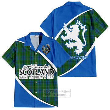 Tartan Vibes Clothing Johnstone (Johnston) Family Crest Tartan Short Sleeve Button Shirt Celebrate Saint Andrew's Day in Style