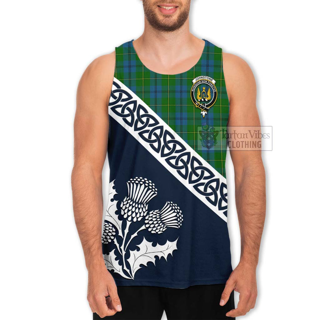 Tartan Vibes Clothing Johnstone (Johnston) Tartan Men's Tank Top Featuring Thistle and Scotland Map