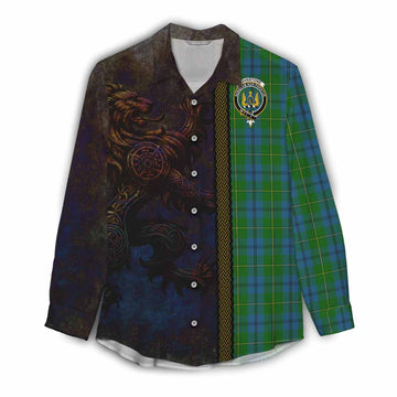 Johnstone (Johnston) Tartan Family Crest Women's Casual Shirt Alba Gu Brath Be Brave Lion Ancient Style