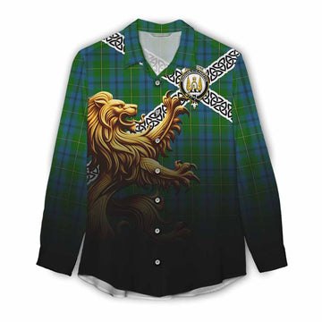 Johnstone (Johnston) Crest Tartan Women's Casual Shirt with Golden Lion Emblem Celtic Style