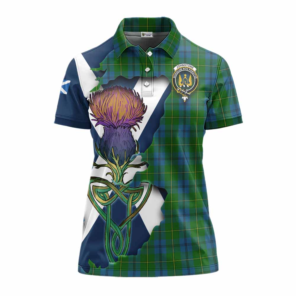 Tartan Vibes Clothing Johnstone (Johnston) Tartan Family Crest Women's Polo Shirt Scottish Thistle Celtic Inspired