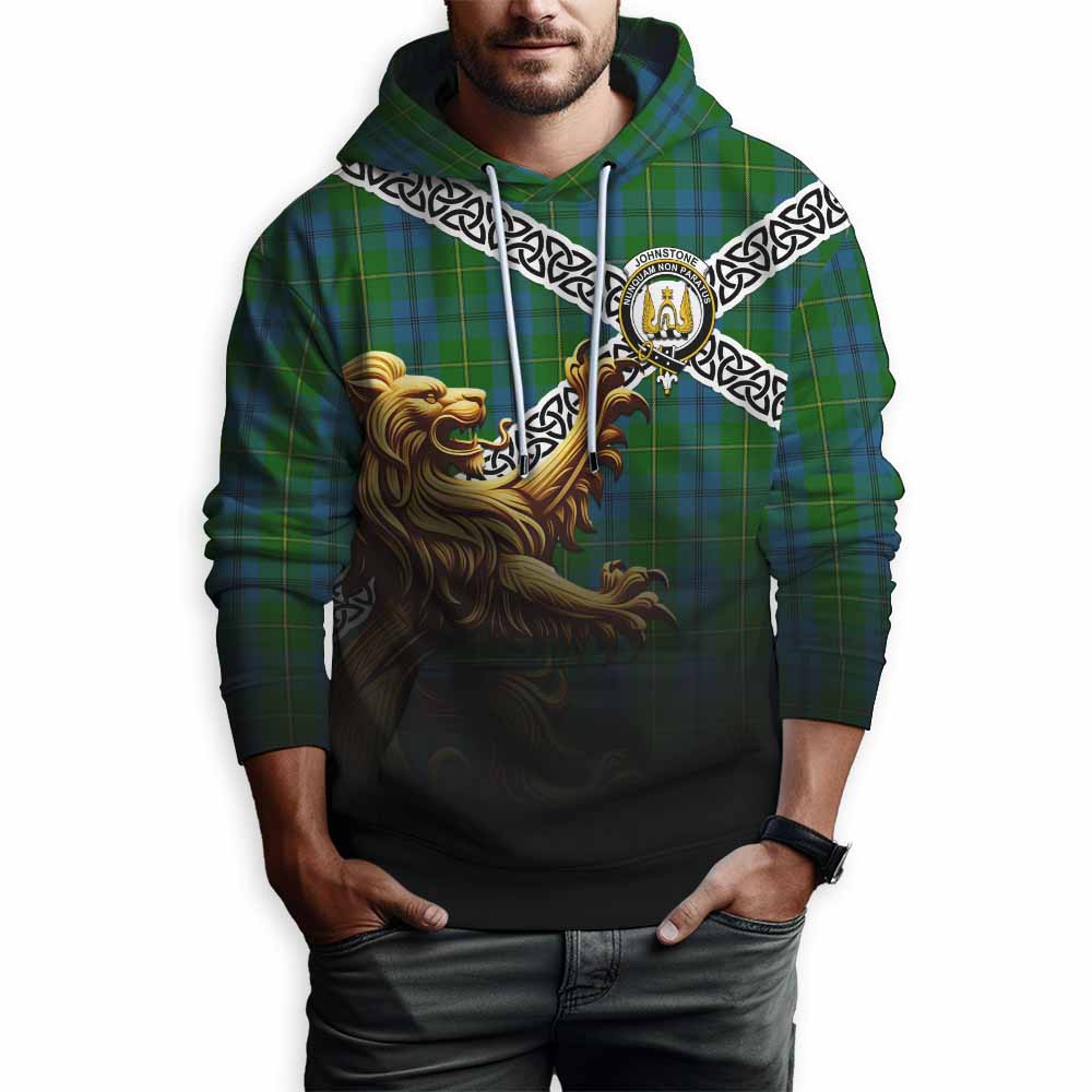Tartan Vibes Clothing Johnstone (Johnston) Crest Tartan Hoodie with Golden Lion Emblem Celtic Style