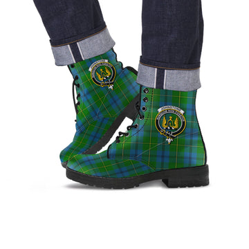 Johnstone-Johnston Tartan Leather Boots with Family Crest
