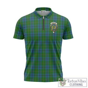 Johnstone-Johnston Tartan Zipper Polo Shirt with Family Crest
