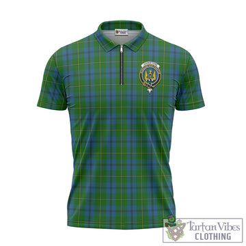 Johnstone (Johnston) Tartan Zipper Polo Shirt with Family Crest