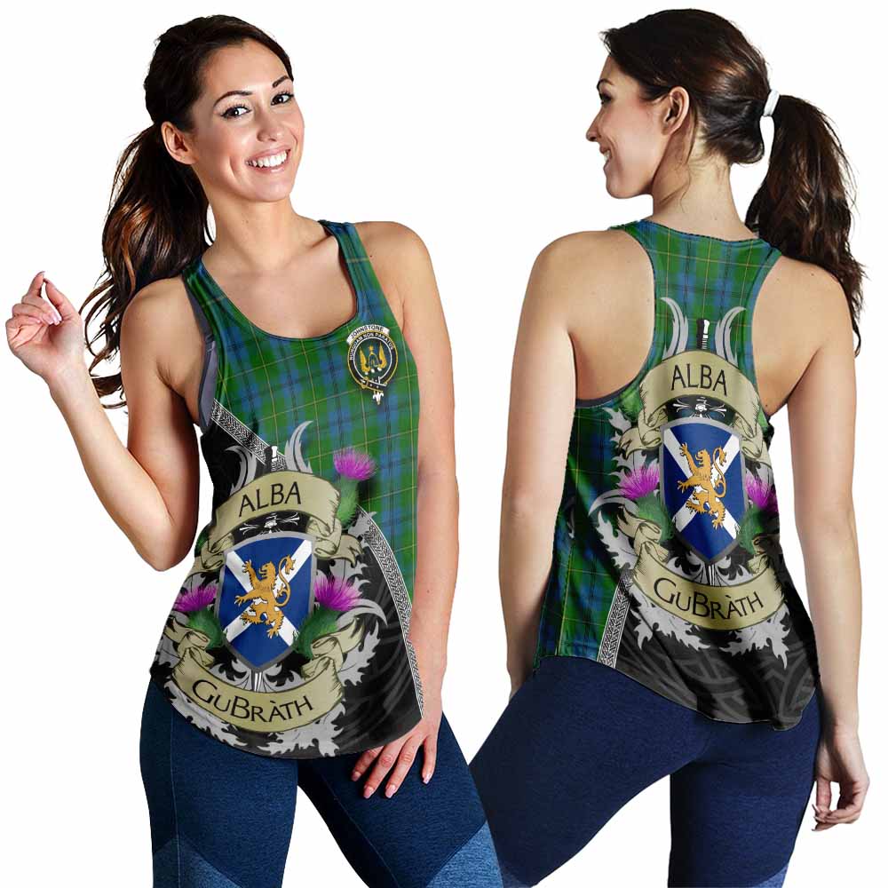 Tartan Vibes Clothing Johnstone (Johnston) Tartan Family Crest Women's Racerback Tanks Lion Rampant Royal Thistle Shield Celtic Inspired