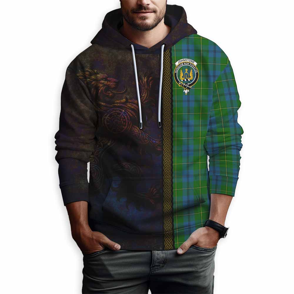 Tartan Vibes Clothing Johnstone (Johnston) Tartan Family Crest Hoodie Alba Gu Brath Be Brave Lion Ancient Style
