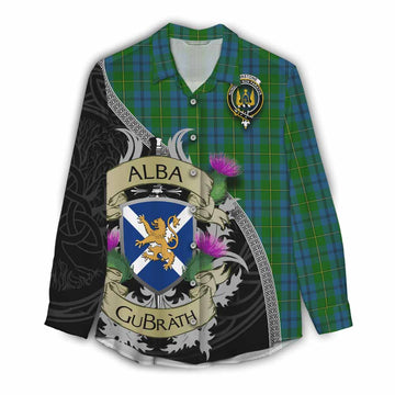 Tartan Vibes Clothing Johnstone (Johnston) Tartan Family Crest Women's Casual Shirt Lion Rampant Royal Thistle Shield Celtic Inspired
