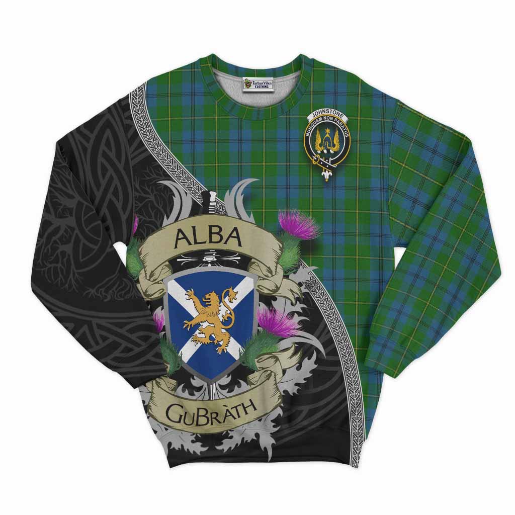 Tartan Vibes Clothing Johnstone (Johnston) Tartan Family Crest Sweatshirt Lion Rampant Royal Thistle Shield Celtic Inspired