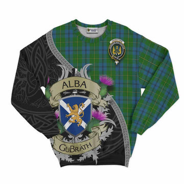 Tartan Vibes Clothing Johnstone (Johnston) Tartan Family Crest Sweatshirt Lion Rampant Royal Thistle Shield Celtic Inspired