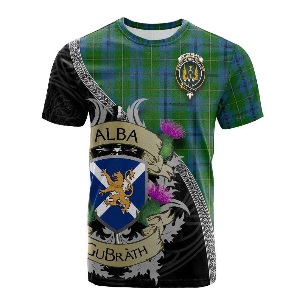 Tartan Vibes Clothing Johnstone (Johnston) Tartan Family Crest Cotton T-shirt Lion Rampant Royal Thistle Shield Celtic Inspired
