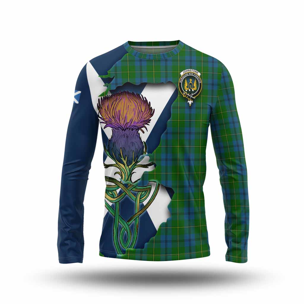 Tartan Vibes Clothing Johnstone (Johnston) Tartan Family Crest Long Sleeve T-Shirt Scottish Thistle Celtic Inspired