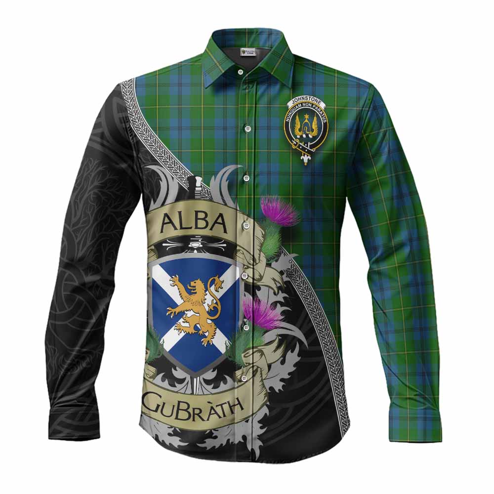 Tartan Vibes Clothing Johnstone (Johnston) Tartan Family Crest Long Sleeve Button Shirt Lion Rampant Royal Thistle Shield Celtic Inspired