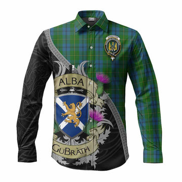 Johnstone (Johnston) Tartan Family Crest Long Sleeve Button Shirt Lion Rampant Royal Thistle Shield Celtic Inspired