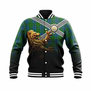 Johnstone (Johnston) Crest Tartan Baseball Jacket with Golden Lion Emblem Celtic Style