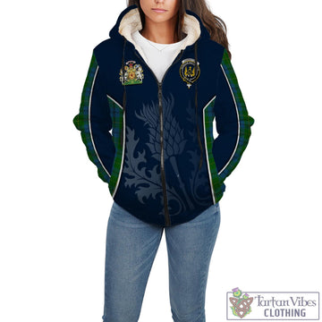 Johnstone (Johnston) Tartan Sherpa Hoodie with Family Crest and Scottish Thistle Vibes Sport Style