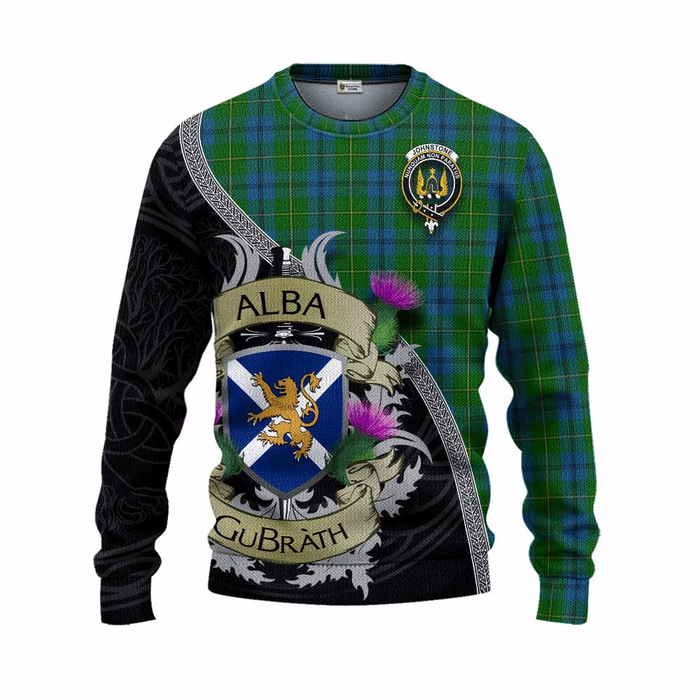 Tartan Vibes Clothing Johnstone (Johnston) Tartan Family Crest Knitted Sweater Lion Rampant Royal Thistle Shield Celtic Inspired