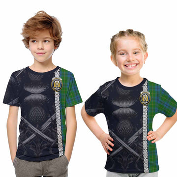 Tartan Vibes Clothing Johnstone (Johnston) Tartan Kid T-Shirt with Family Crest Cross Sword Thistle Celtic Vibes