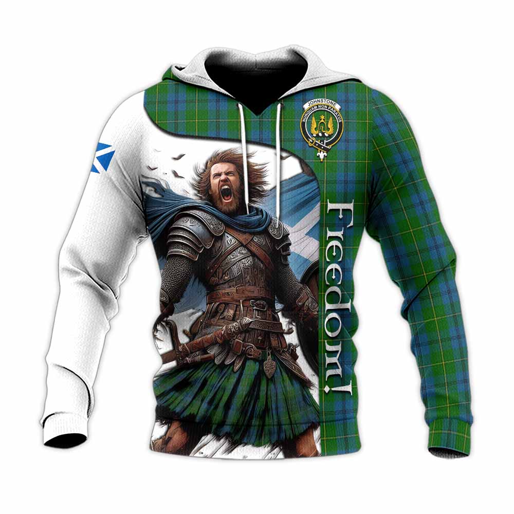 Tartan Vibes Clothing Johnstone (Johnston) Crest Tartan Knitted Hoodie Inspired by the Freedom of Scottish Warrior
