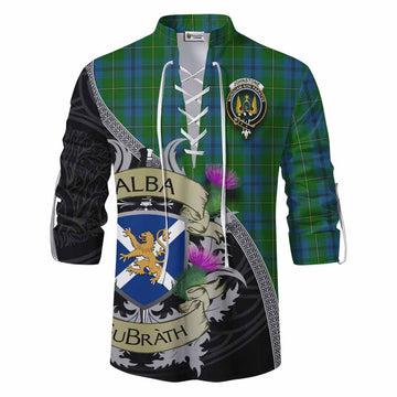 Johnstone (Johnston) Tartan Family Crest Ghillie Kilt Shirt Lion Rampant Royal Thistle Shield Celtic Inspired