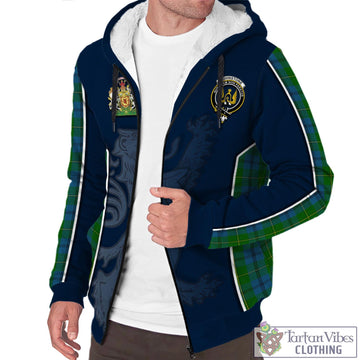 Johnstone (Johnston) Tartan Sherpa Hoodie with Family Crest and Lion Rampant Vibes Sport Style