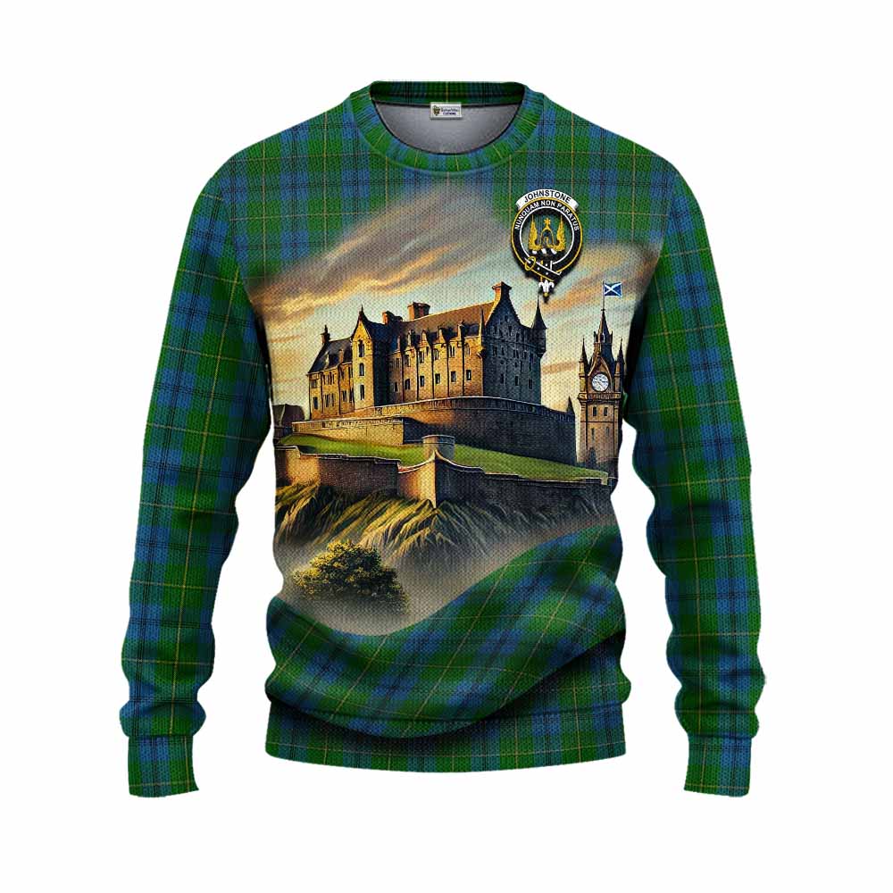 Tartan Vibes Clothing Johnstone (Johnston) Tartan Family Crest Knitted Sweater with Scottish Ancient Castle Style