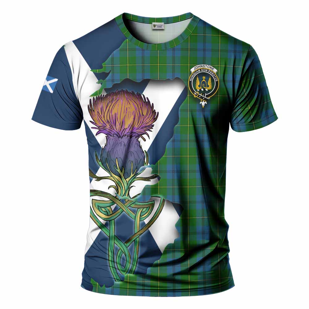 Tartan Vibes Clothing Johnstone (Johnston) Tartan Family Crest T-Shirt Scottish Thistle Celtic Inspired