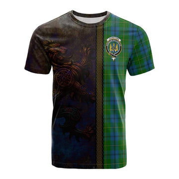 Johnstone (Johnston) Tartan Family Crest Cotton T-shirt Alba Gu Brath Be Brave Lion Ancient Style