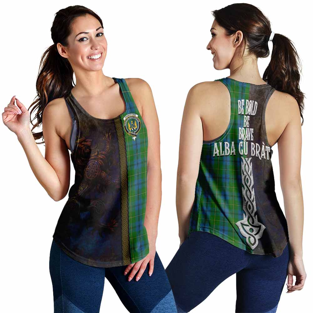 Tartan Vibes Clothing Johnstone (Johnston) Tartan Family Crest Women's Racerback Tanks Alba Gu Brath Be Brave Lion Ancient Style