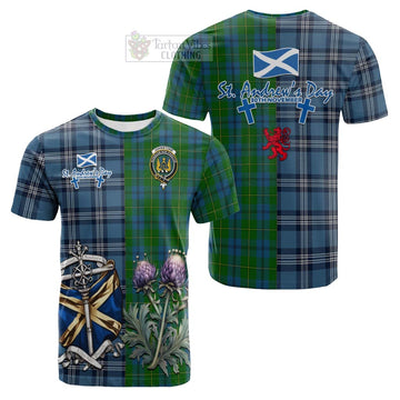 Tartan Vibes Clothing Johnstone (Johnston) Tartan Cotton T-shirt Happy St. Andrew's Day Half Tartan Style