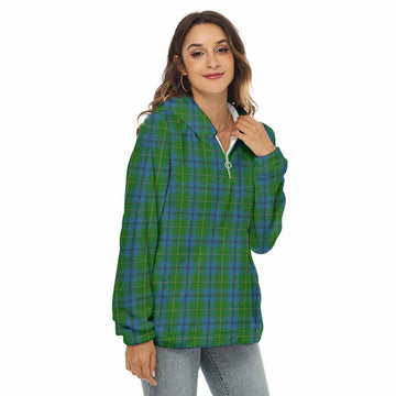 Tartan Vibes Clothing Johnstone (Johnston) Tartan Women's Borg  Half Zip Fleece Hoodie