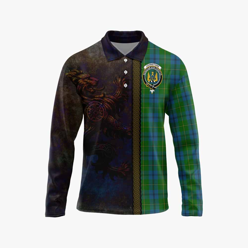 Tartan Vibes Clothing Johnstone (Johnston) Tartan Family Crest Long Sleeve Polo Shirt Alba Gu Brath Be Brave Lion Ancient Style