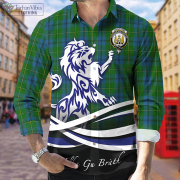 Johnstone-Johnston Tartan Long Sleeve Button Up Shirt with Alba Gu Brath Regal Lion Emblem