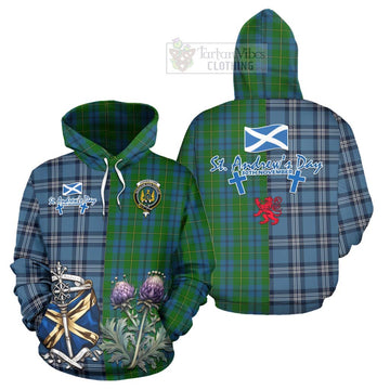 Tartan Vibes Clothing Johnstone (Johnston) Tartan Hoodie Happy St. Andrew's Day Half Tartan Style