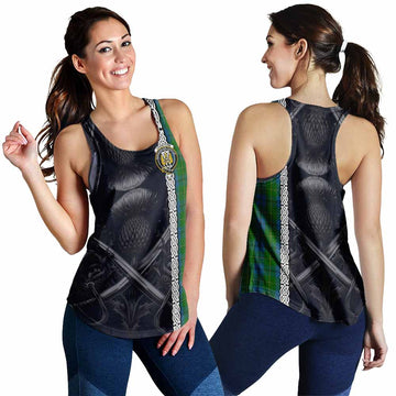 Tartan Vibes Clothing Johnstone (Johnston) Tartan Women's Racerback Tanks with Family Crest Cross Sword Thistle Celtic Vibes