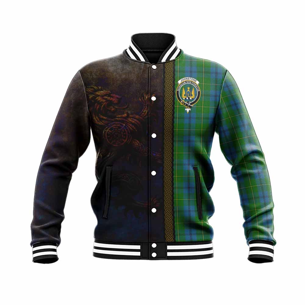 Tartan Vibes Clothing Johnstone (Johnston) Tartan Family Crest Baseball Jacket Alba Gu Brath Be Brave Lion Ancient Style